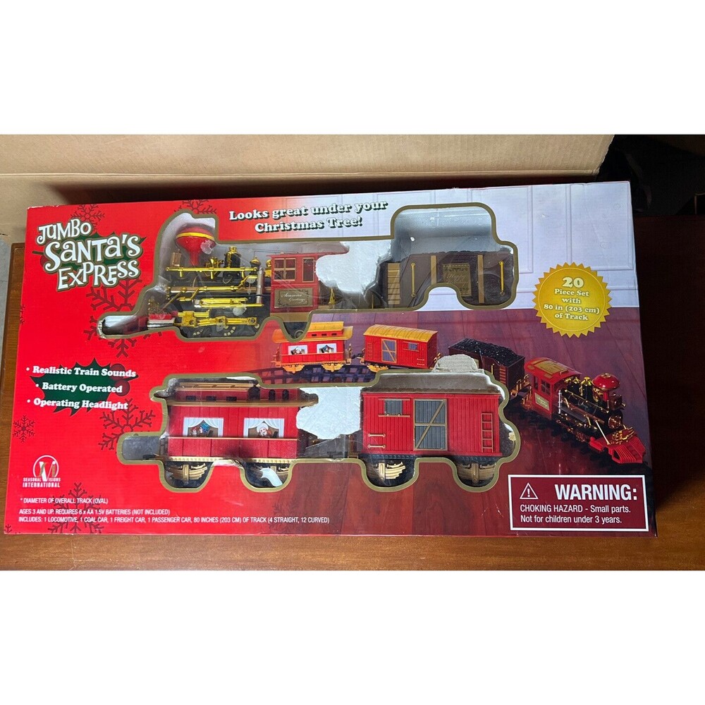 SANTA’s JUMBO EXPRESS TRAIN SET Battery Operated Christmas 80 Inches Of Track